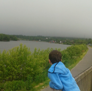 Devon, watching the swimmers in the mist!